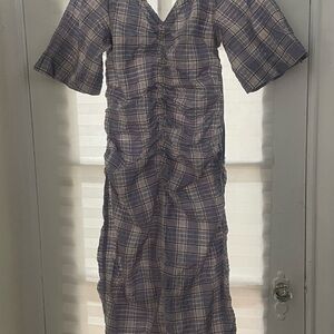 Ganni Purple Plaid Long Sleeve Dress